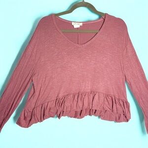 Olivia Rae Dusty Pink Ruffle Blouse Small Long Sleeve Boho Peasant Stretch Flowy